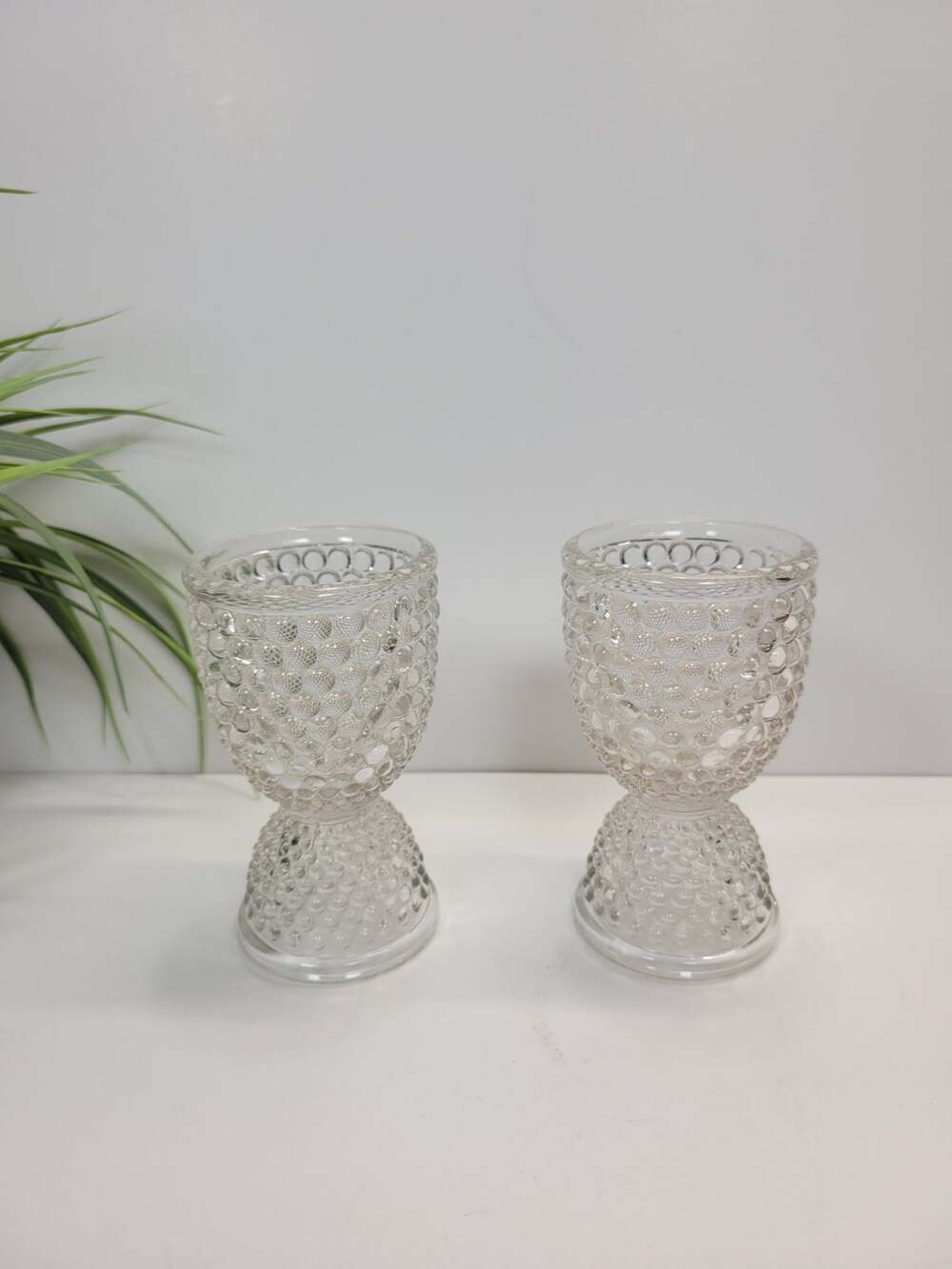 Set of 2 Vintage Westmoreland Clear Glass American Hobnail Double Ended Egg Cup